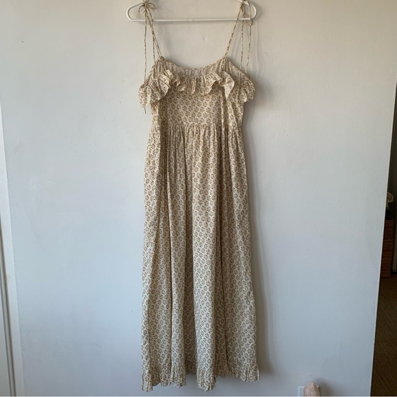 Doen Wendelin Cotton Ruffle Tie Bow Strap Midi Dress Spring Elderberry Floral - Picture 11 of 14